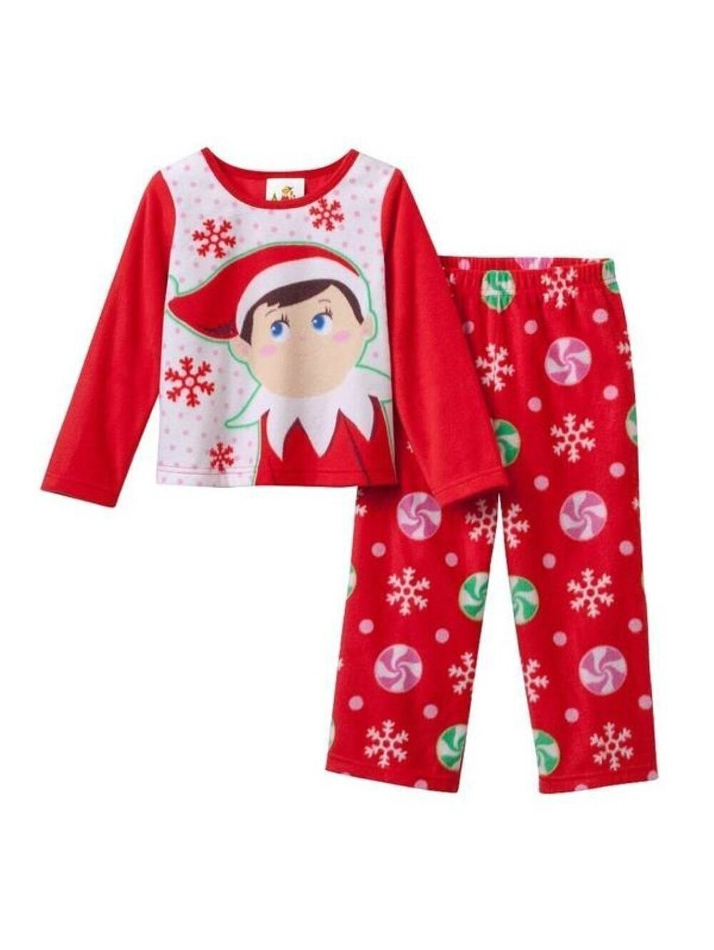 Girls The Elf On The Shelf Christmas Pajamas 4 Red White Fleece Shirt & Pants